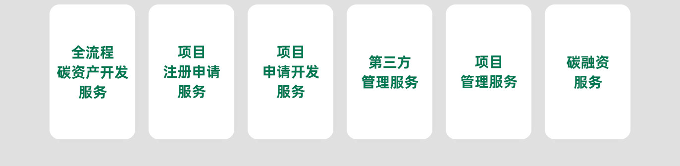 全流程碳资产开发服务，项目注册申请服务，项目申请开发服务，第三方管理服务，项目管理服务，碳融资服务